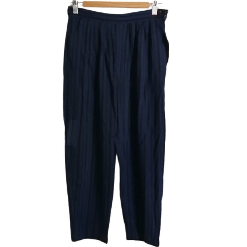 VINTAGE 80s Blue Black Stripes High Rise Tapered Trouser Pants Size Medium